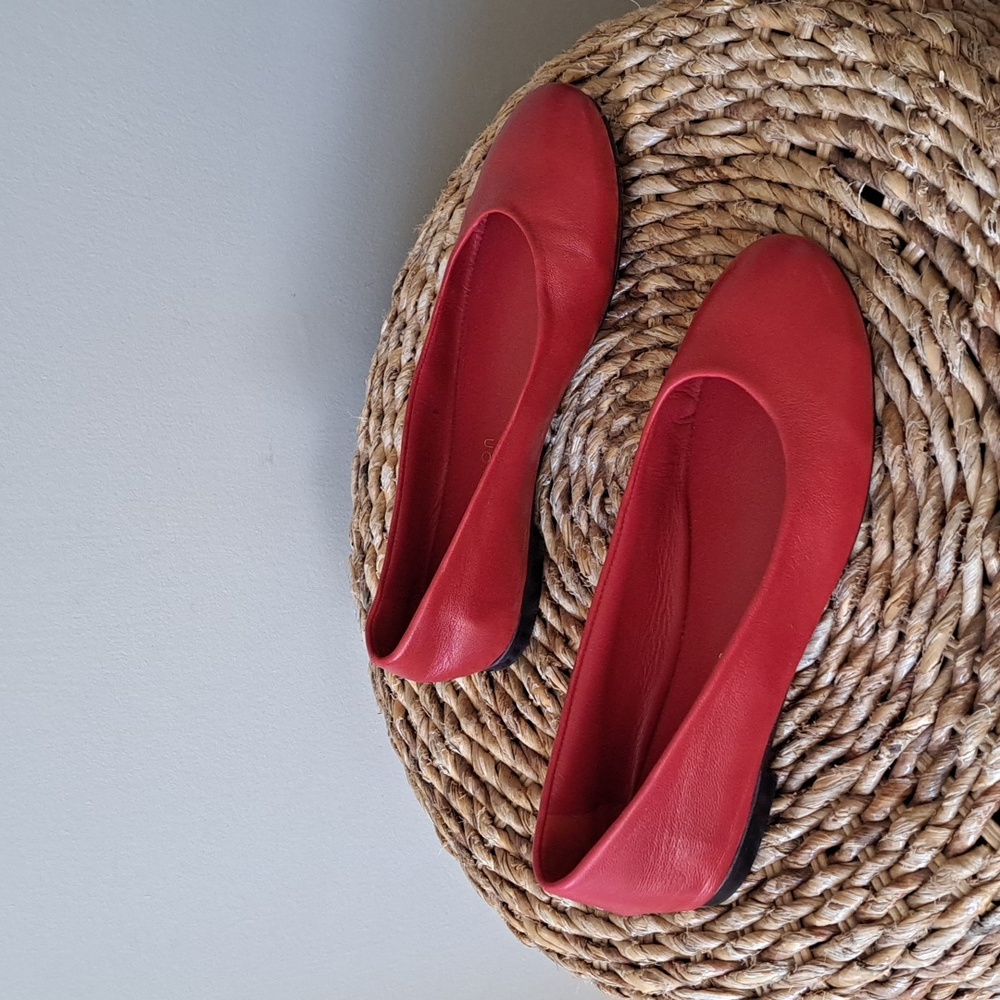 Tamara Mellon‎ Womens Luxury Red Leather Round Toe Ballet Flats S-6